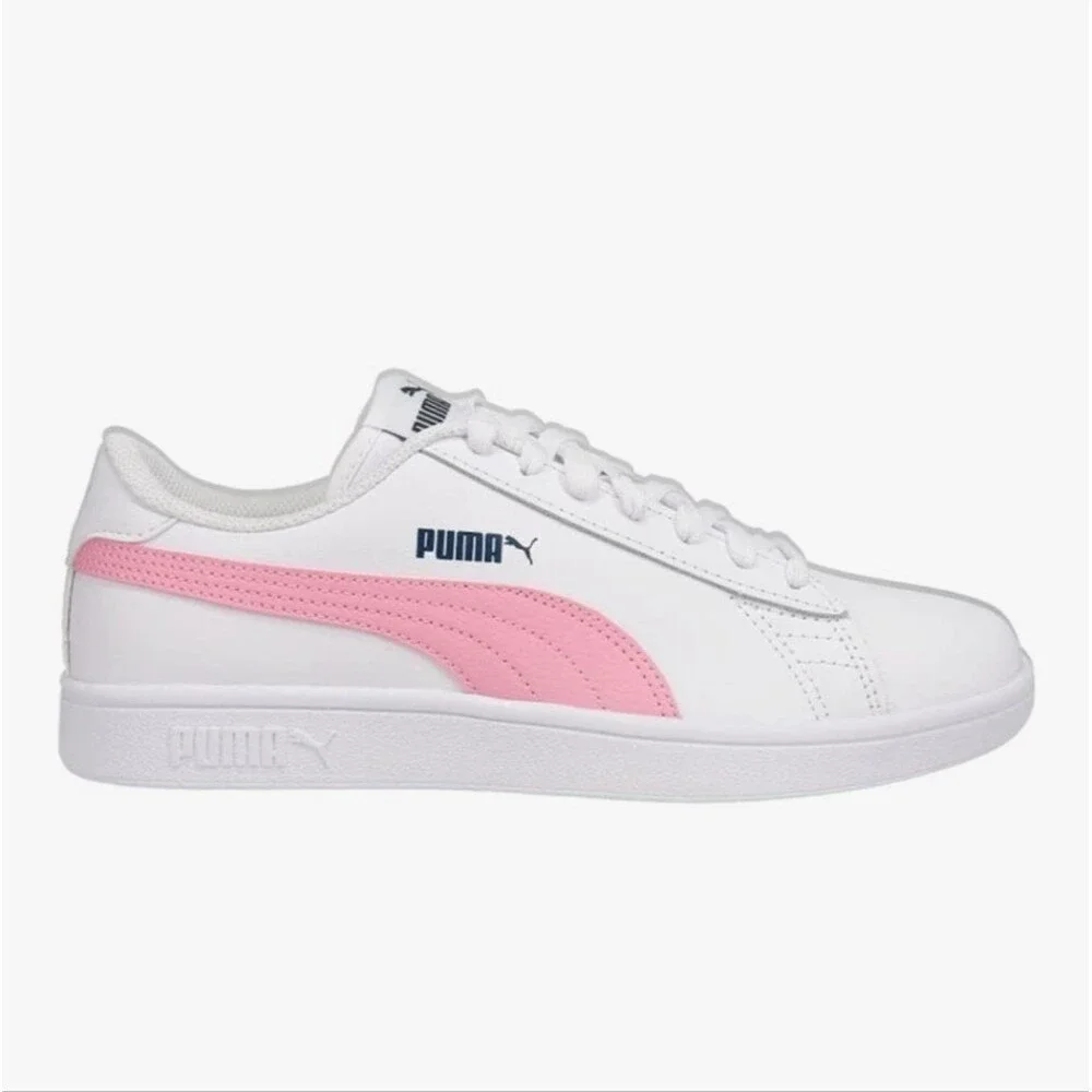 Puma Girls' Kids' Smash V2 L White Pink Low Sneakers Tennis Shoes, Sz 3C